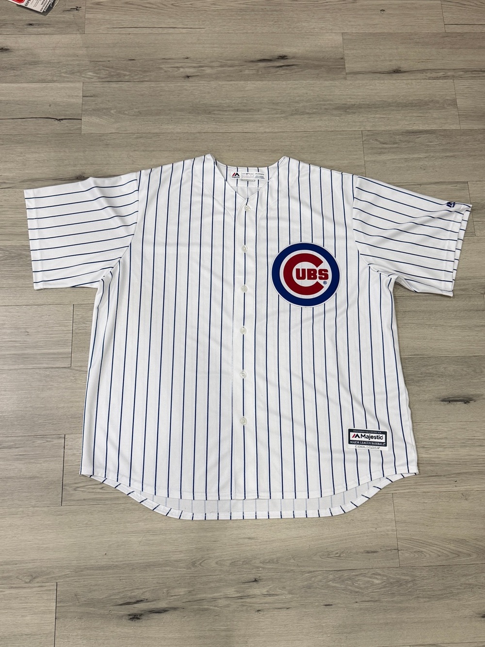 Majestic White and Blue Pinstripe Baseball Jersey